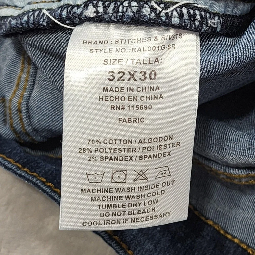 Stitches & Rivets Jeans Mens 32x30 Blue Regular Straight Stretch Denim Casual